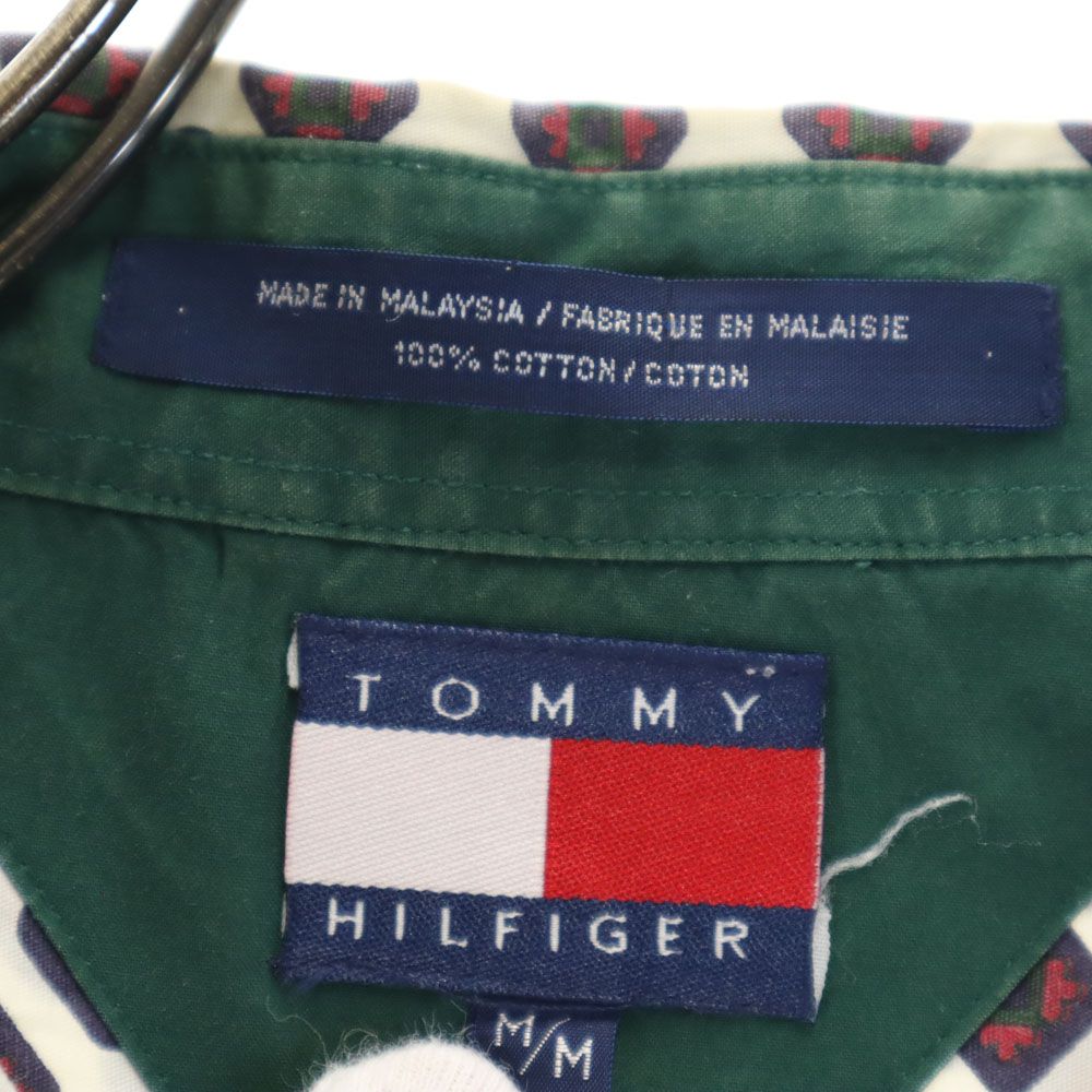 TOMMY HILFIGER トミーヒルフィガー 90s オールド フラッグタグ 総柄 半袖 ボタンダウンシャツ M メンズ