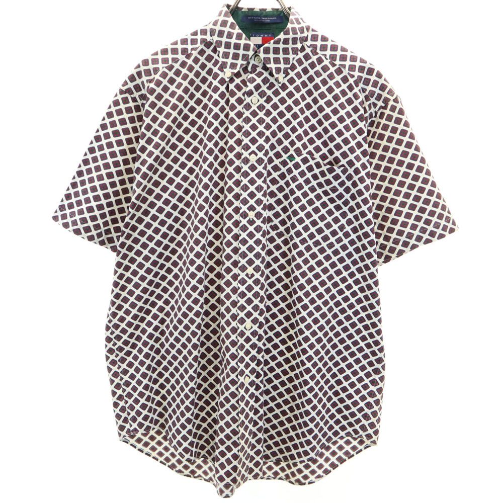 TOMMY HILFIGER トミーヒルフィガー 90s オールド フラッグタグ 総柄 半袖 ボタンダウンシャツ M メンズ
