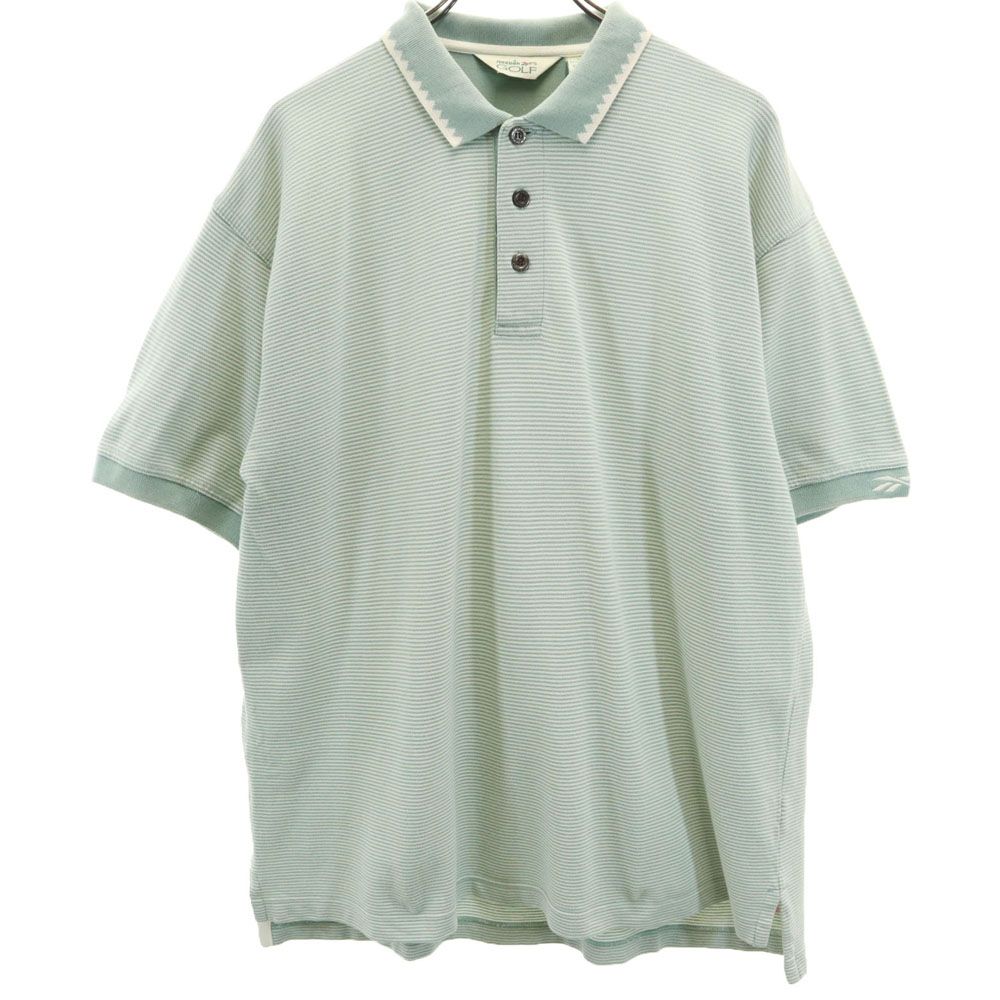 ReebokGOLF リーボックゴルフ ボーダー ゴルフ 半袖 ポロシャツ M グリーン系 鹿の子 メンズ