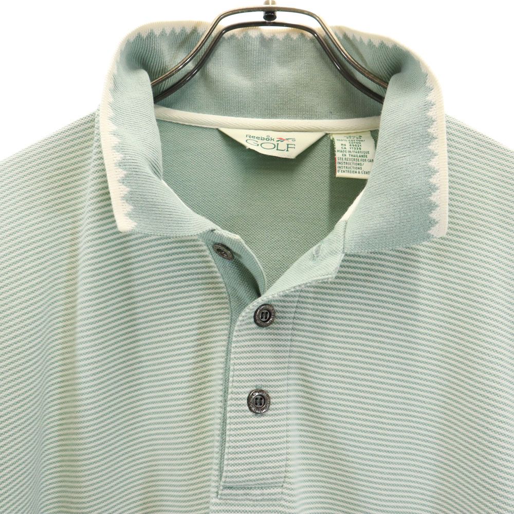 リーボックゴルフ ボーダー ゴルフ 半袖 ポロシャツ M グリーン系 ReebokGOLF 鹿の子 メンズ