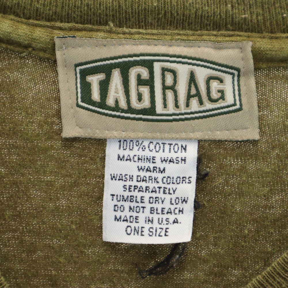 TAGRAG 90s USA製 オールド プリント 半袖 Tシャツ ONE カーキ メンズ
