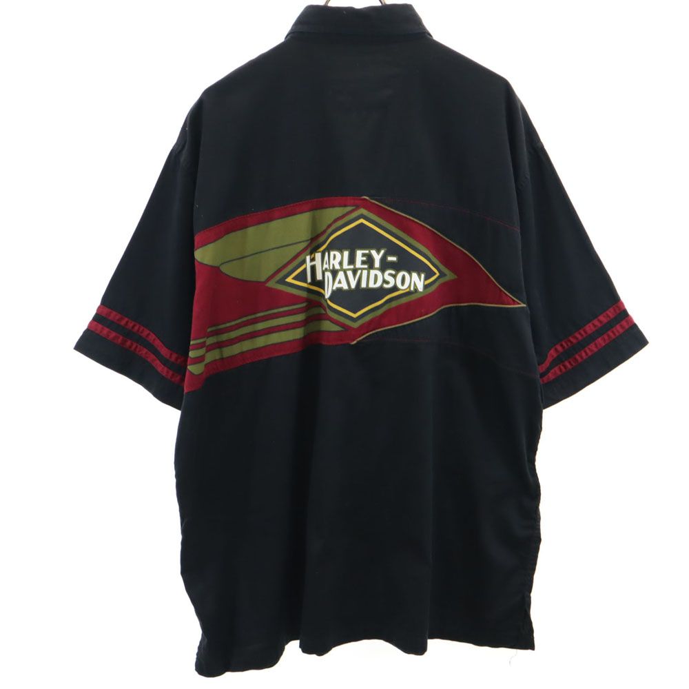 HARLEY DAVIDSON ハーレーダビッドソン バックプリント 半袖 ボタンダウンシャツ XL ブラック系 メンズ