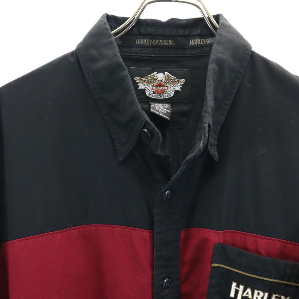 HARLEY DAVIDSON ハーレーダビッドソン バックプリント 半袖 ボタンダウンシャツ XL ブラック系 メンズ
