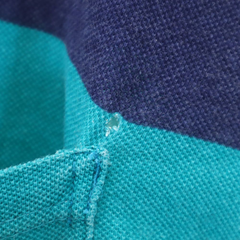 サンタナ 90s オールド ボーダー柄 半袖 ハーフボタン Tシャツ L グリーン×ネイビー SANTANA 鹿の子地 メンズ