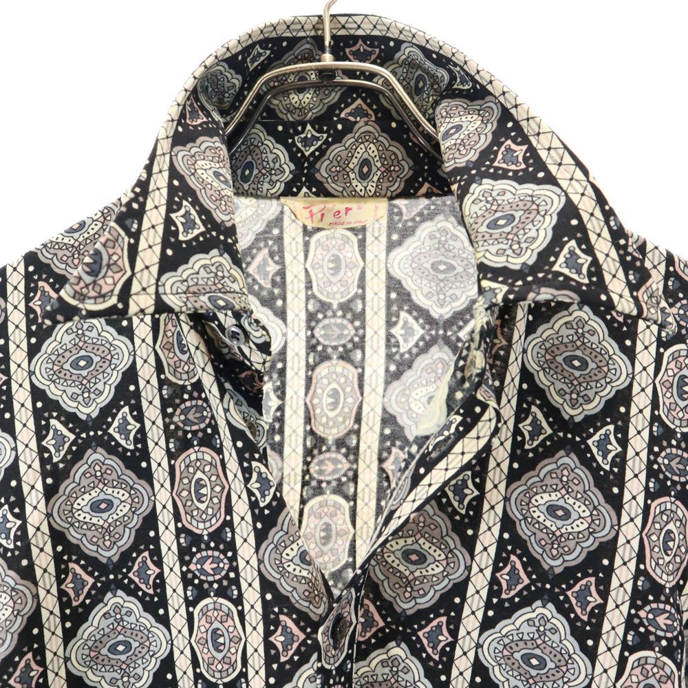 PIER イタリア製 ウール 総柄 長袖 シャツ 黒系 メンズ