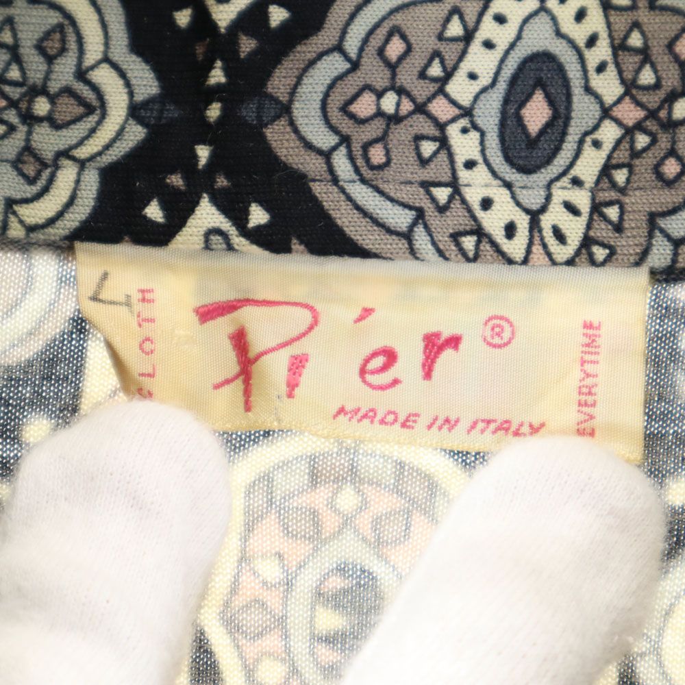 PIER イタリア製 ウール 総柄 長袖 シャツ 黒系 メンズ