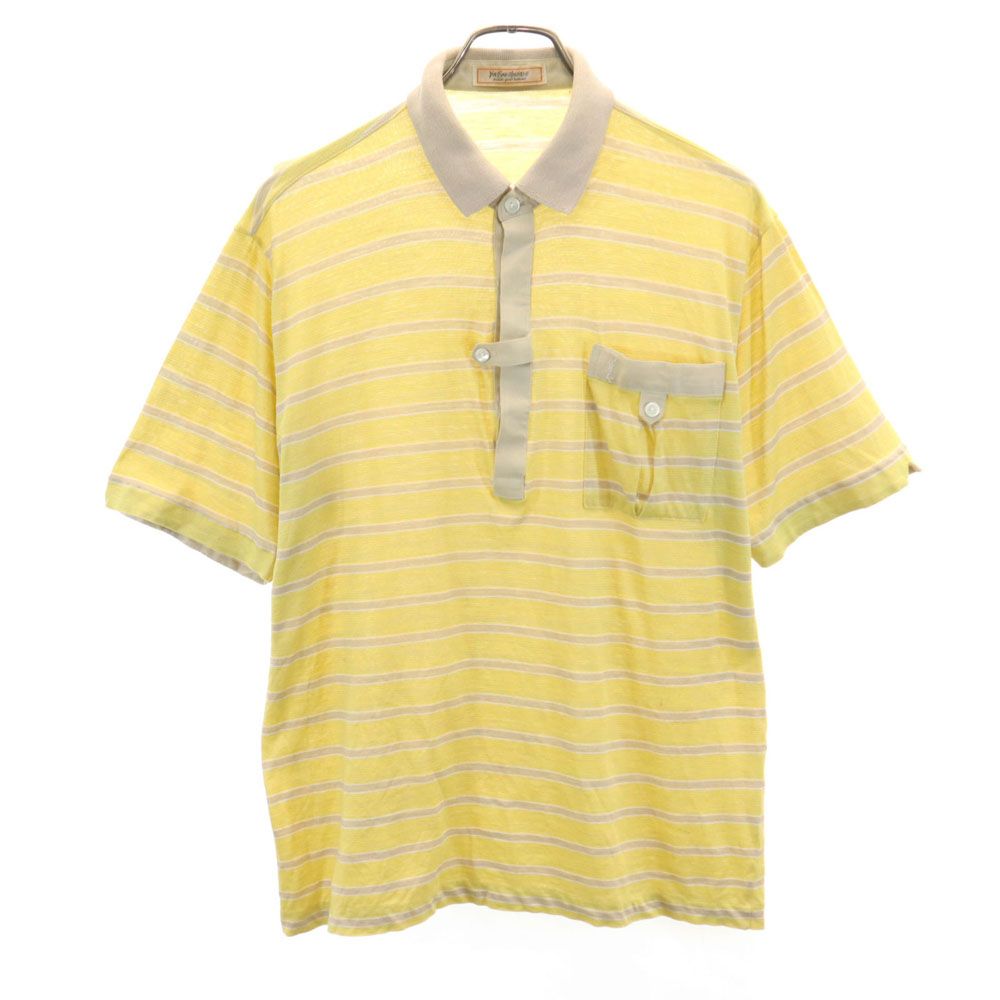 YVES SAINT LAURENT イヴサンローラン 90s オールド 日本規格 ボーダー 半袖 ポロシャツ L イエロー系 メンズ