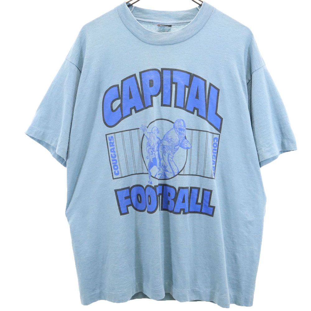 フルーツオブザルーム 90s BEST USA製 オールド プリント 半袖 Tシャツ L ブルー FRUIT OF THE LOOM メンズ