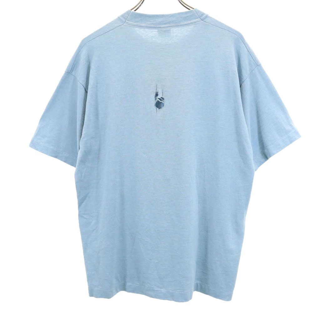 フルーツオブザルーム 90s BEST USA製 オールド プリント 半袖 Tシャツ L ブルー FRUIT OF THE LOOM メンズ