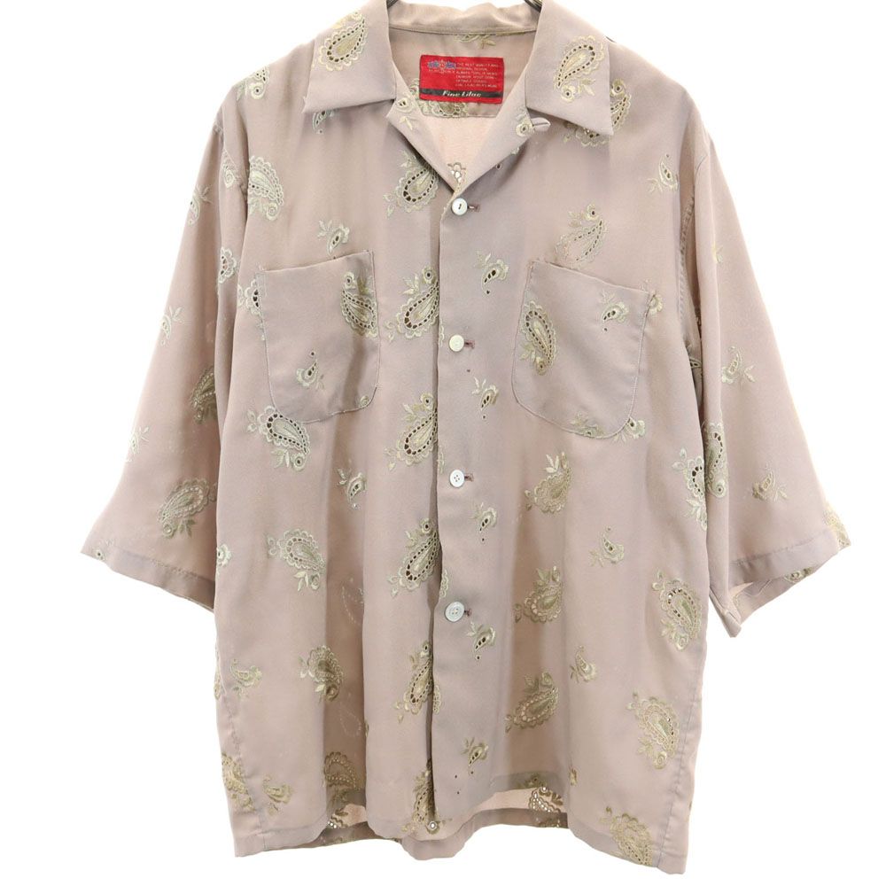Fine Lilac ペイズリー刺繍 5分袖 オープンカラー シャツ ブラウングレー系 Fine Lilac メンズ