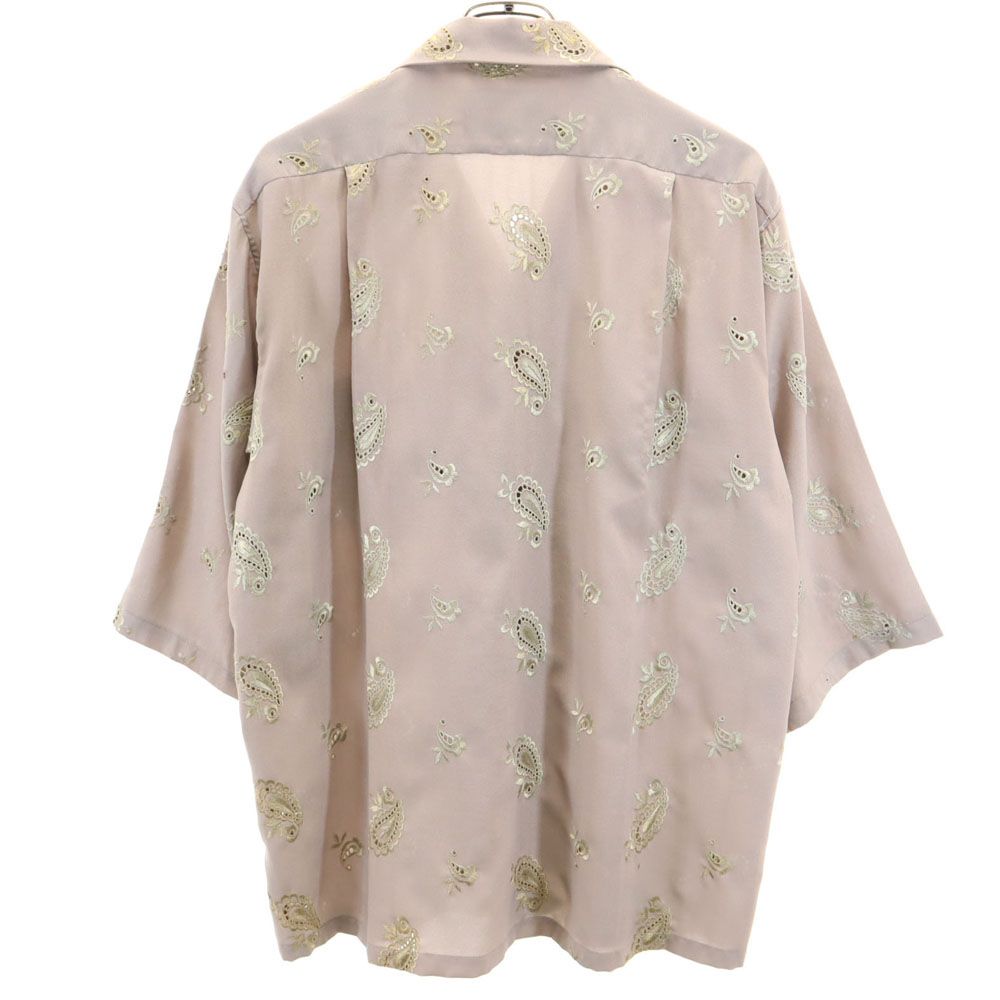 Fine Lilac ペイズリー刺繍 5分袖 オープンカラー シャツ ブラウングレー系 Fine Lilac メンズ