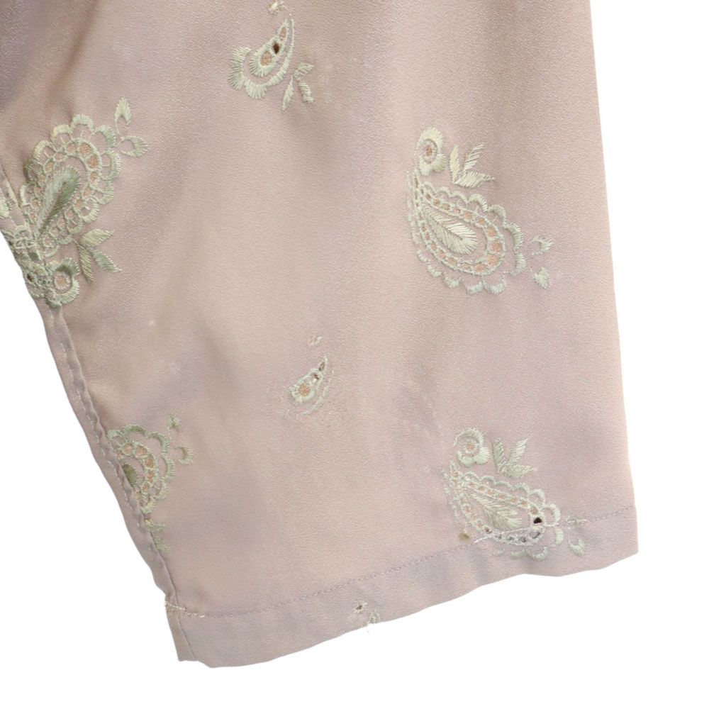 Fine Lilac ペイズリー刺繍 5分袖 オープンカラー シャツ ブラウングレー系 Fine Lilac メンズ