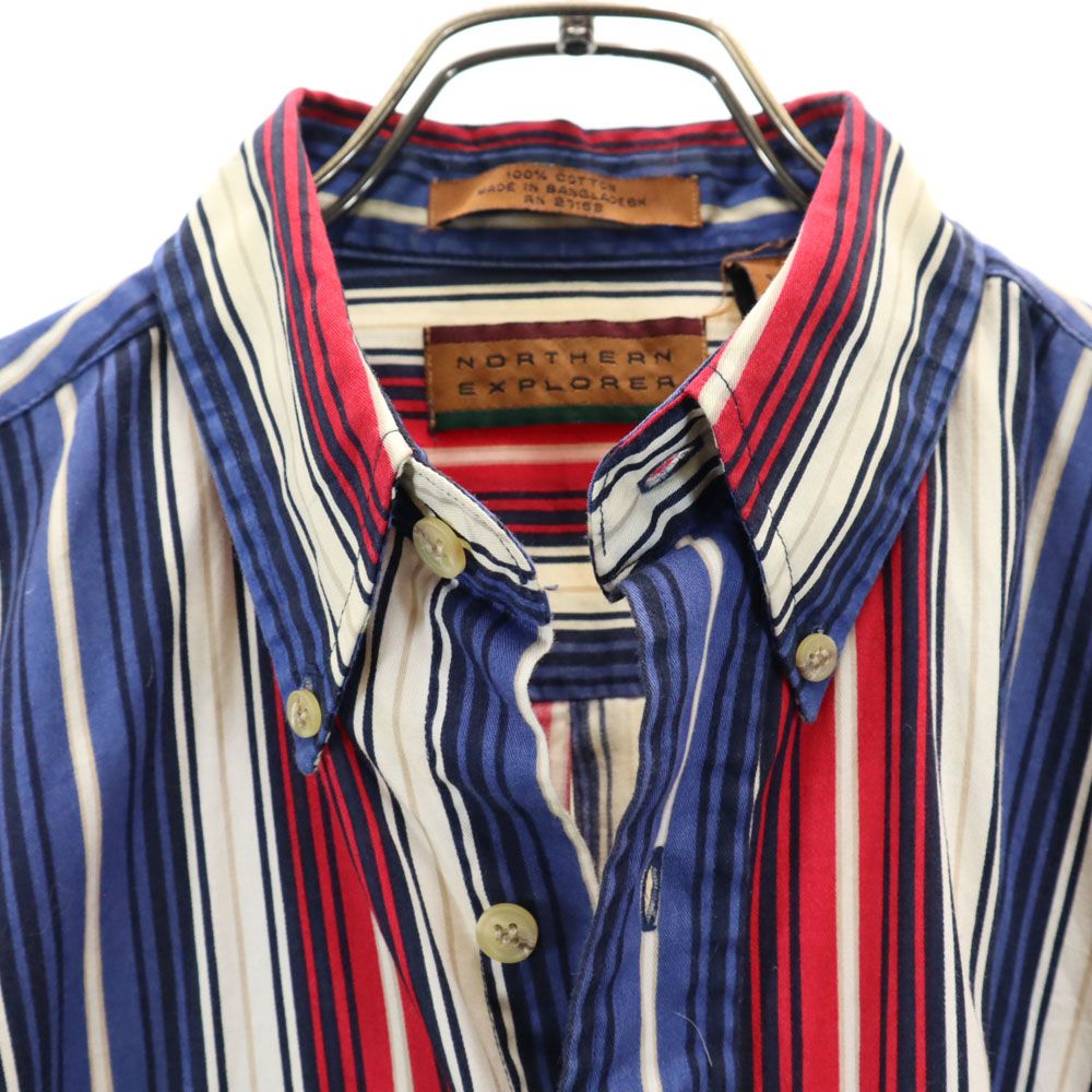NORTHERN EXPLORER 90s オールド ストライプ柄 半袖 ボタンダウンシャツ M レッド 他 メンズ