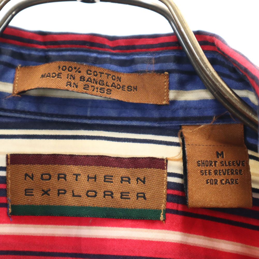 NORTHERN EXPLORER 90s オールド ストライプ柄 半袖 ボタンダウンシャツ M レッド 他 メンズ