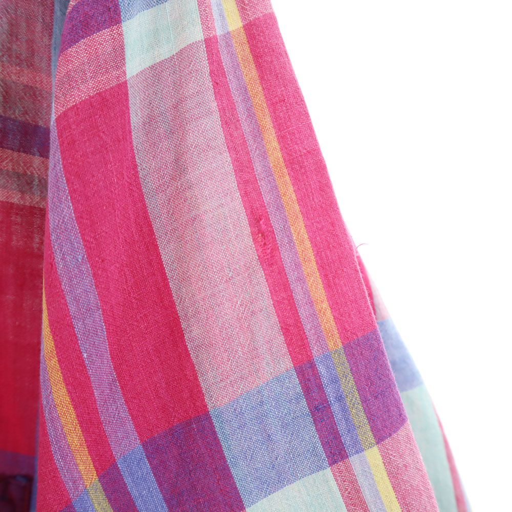 ランズエンド 90s USA製 オールド チェック柄 半袖 ボタンダウンシャツ M マゼンタ系 LANDS' END メンズ