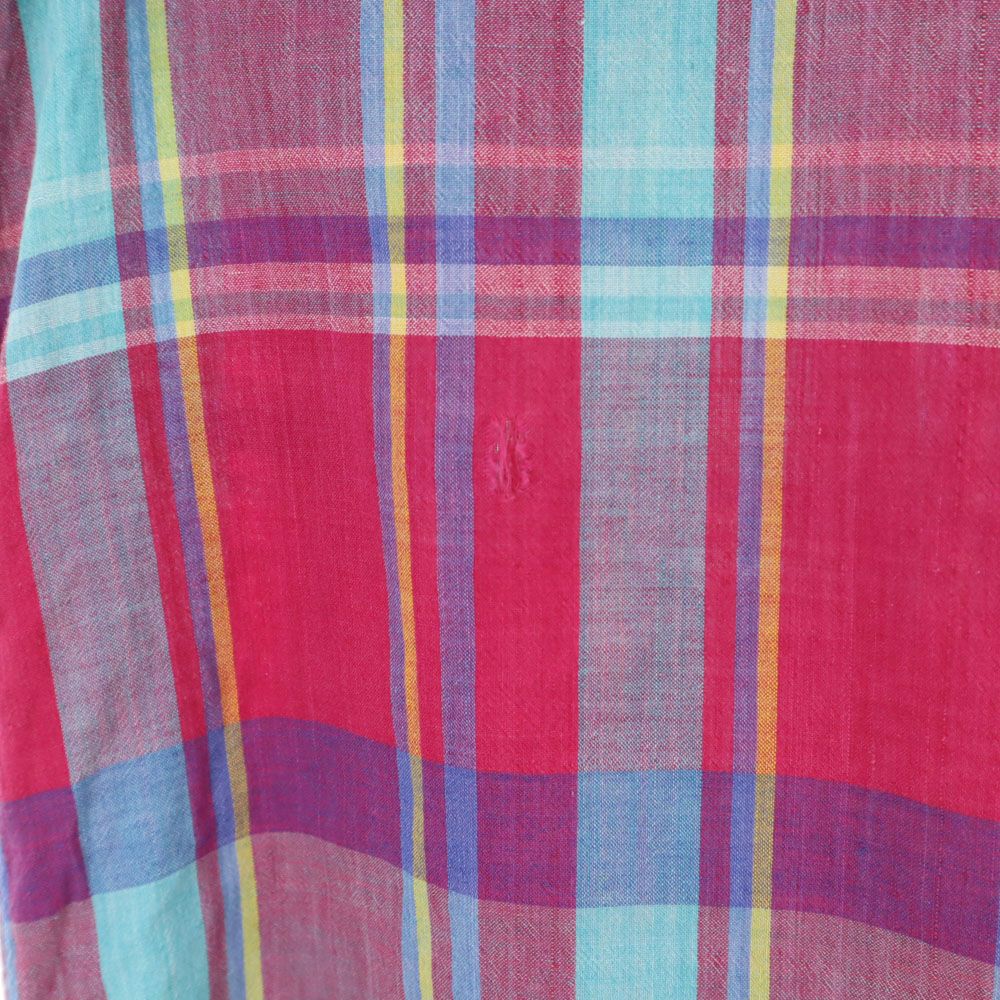 ランズエンド 90s USA製 オールド チェック柄 半袖 ボタンダウンシャツ M マゼンタ系 LANDS' END メンズ