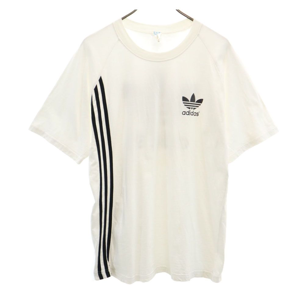 adidas アディダス 80s トレフォイルロゴ ヴィンテージ バックプリント 半袖 Tシャツ L ホワイト メンズ