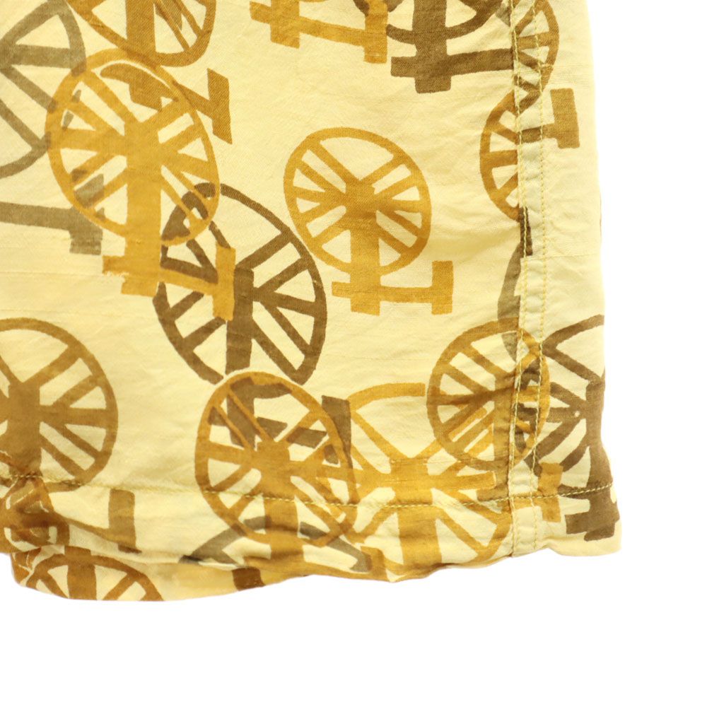 THAI SILK タイシルク 60s 70s シルク100% ヴィンテージ 総柄 半袖 オープンカラーシャツ M イエロー系 メンズ