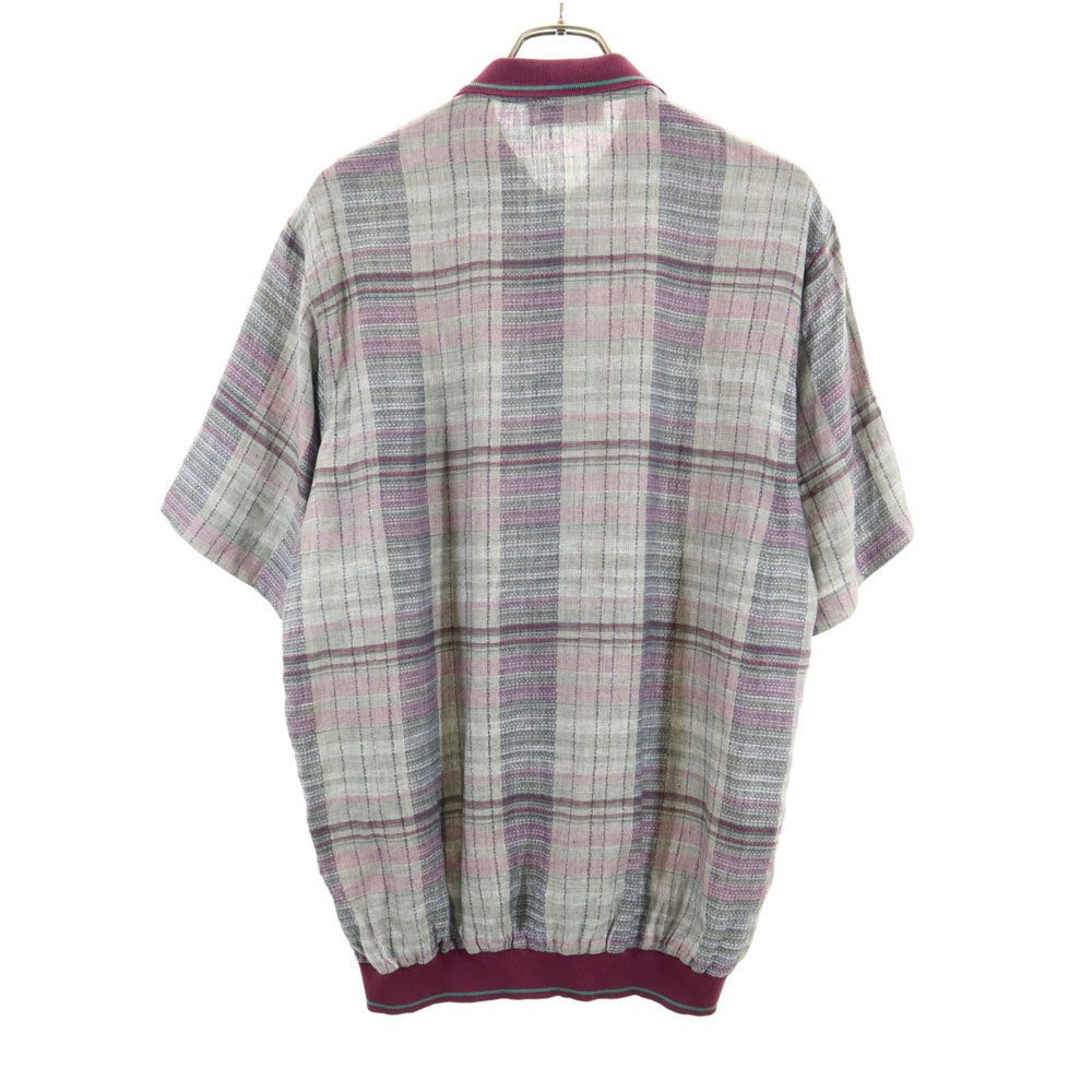 ロンシャン 70s 80s イタリア製 ヴィンテージ チェック柄 半袖 シャツジャケット 50 グレー系 Longchamp メンズ