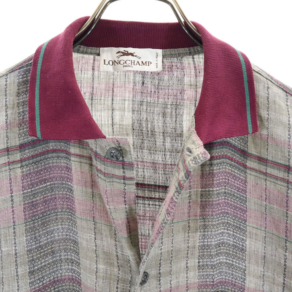 ロンシャン 70s 80s イタリア製 ヴィンテージ チェック柄 半袖 シャツジャケット 50 グレー系 Longchamp メンズ