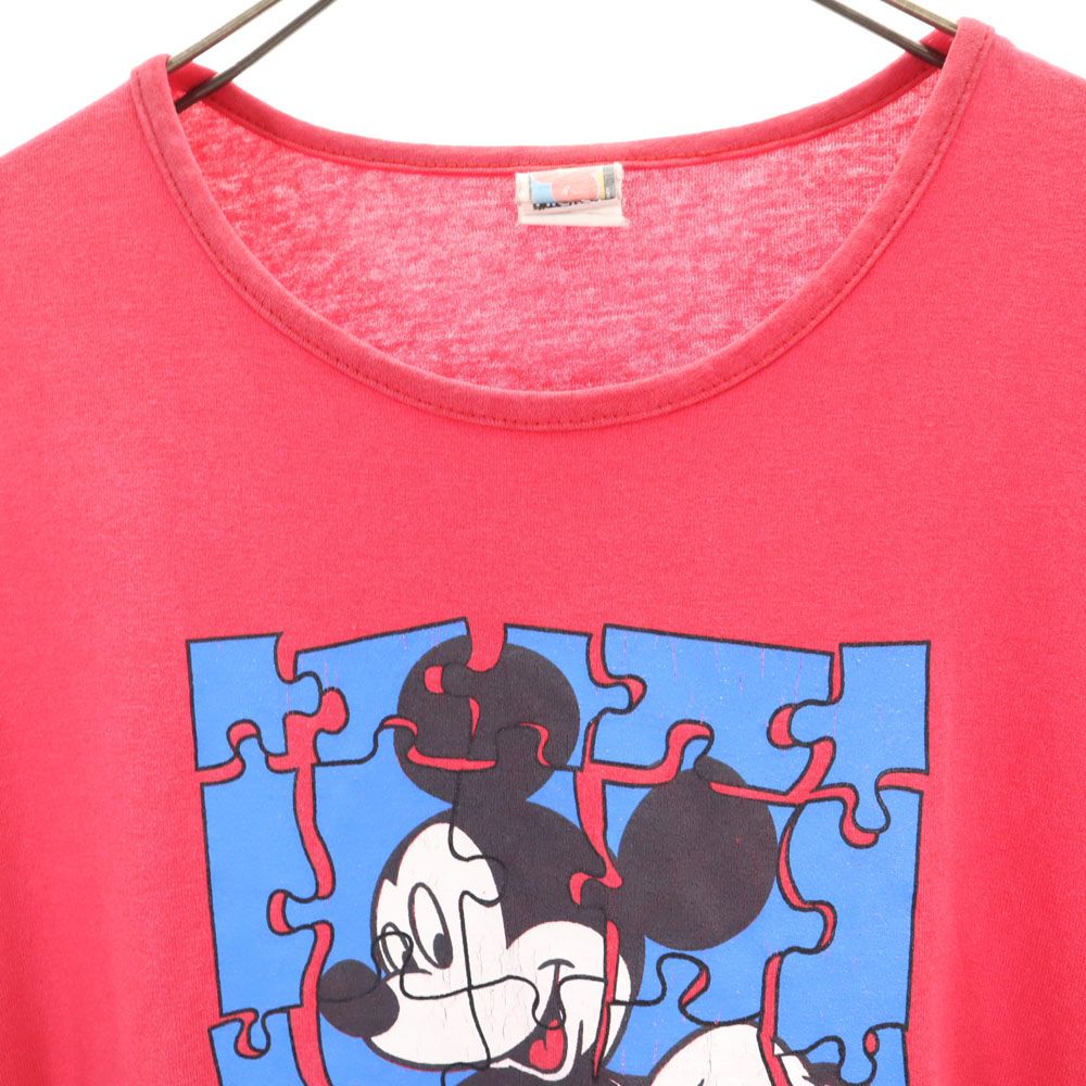 MICKEY UNLIMITED LAND'N SEA 90s オールド ミッキーマウス 半袖 Tシャツ レッドピンク MICKEY UNLIMITED LAND'N SEA ディズニー Disney パズル メンズ