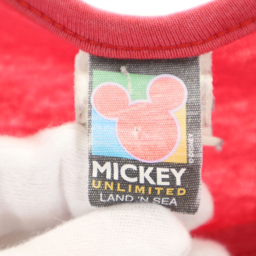 MICKEY UNLIMITED LAND'N SEA 90s オールド ミッキーマウス 半袖 Tシャツ レッドピンク MICKEY UNLIMITED LAND'N SEA ディズニー Disney パズル メンズ