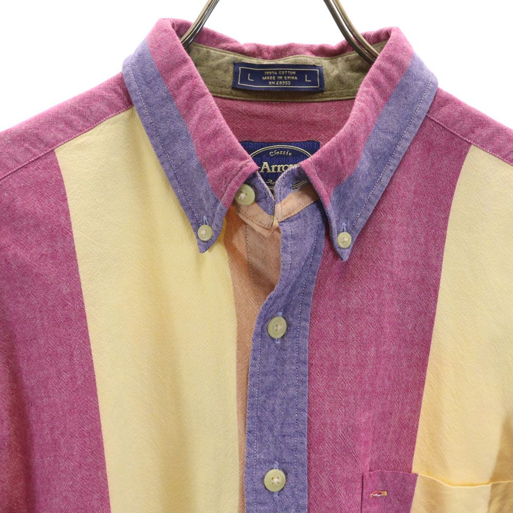 ARROW アロー 90s オールド ストライプ柄 半袖 オックスフォード ボタンダウンシャツ L イエロー 他 メンズ