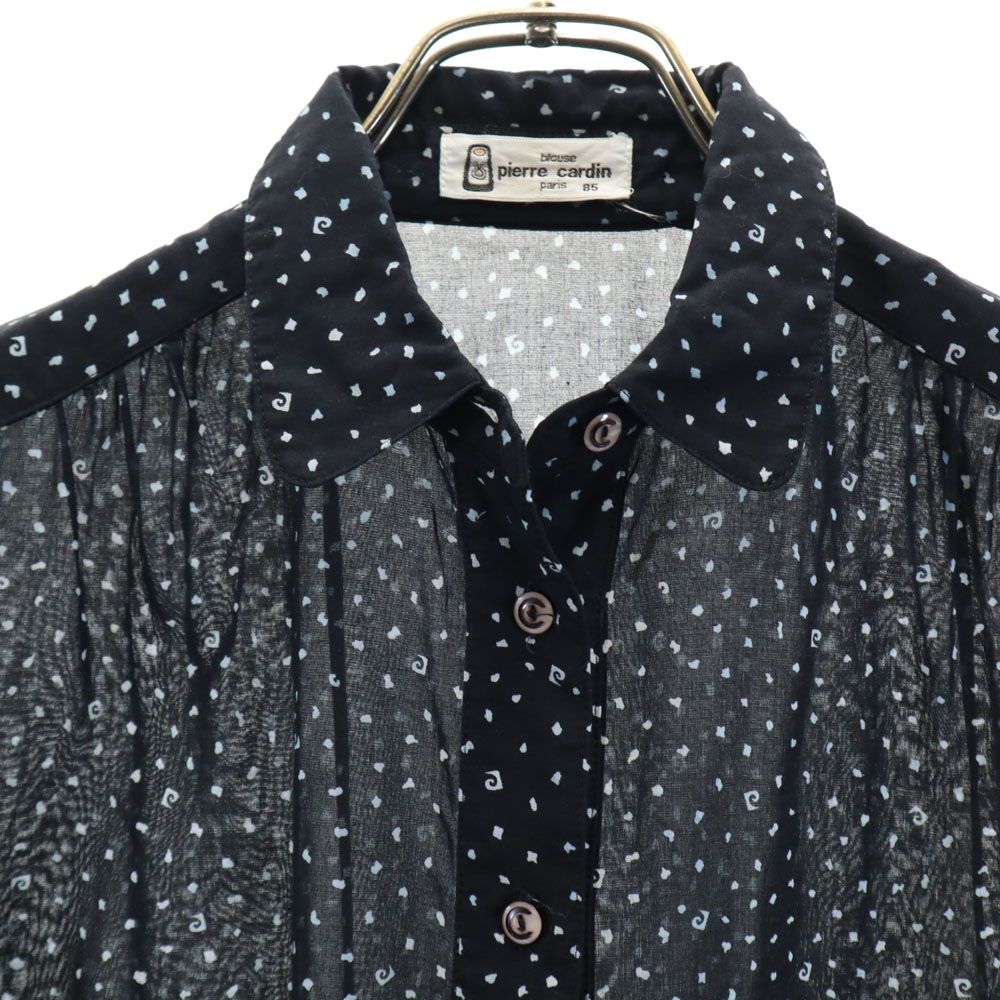 Pierre Cardin ピエールカルダン 総柄 半袖 シースルー シャツ 85 ブラック ブラウス レディース