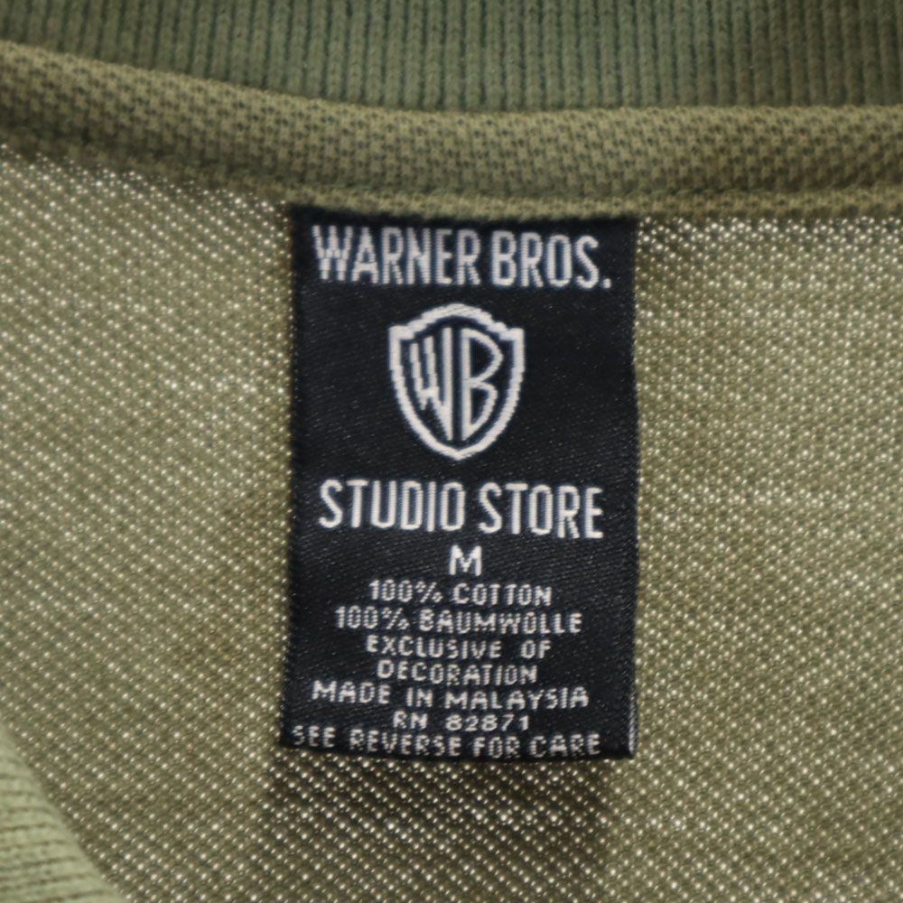 Warner Bros ワーナーブラザーズ 90s オールド 半袖 ポロシャツ M カーキ ルーニーテューンズ ワイリーコヨーテ 鹿の子地 メンズ