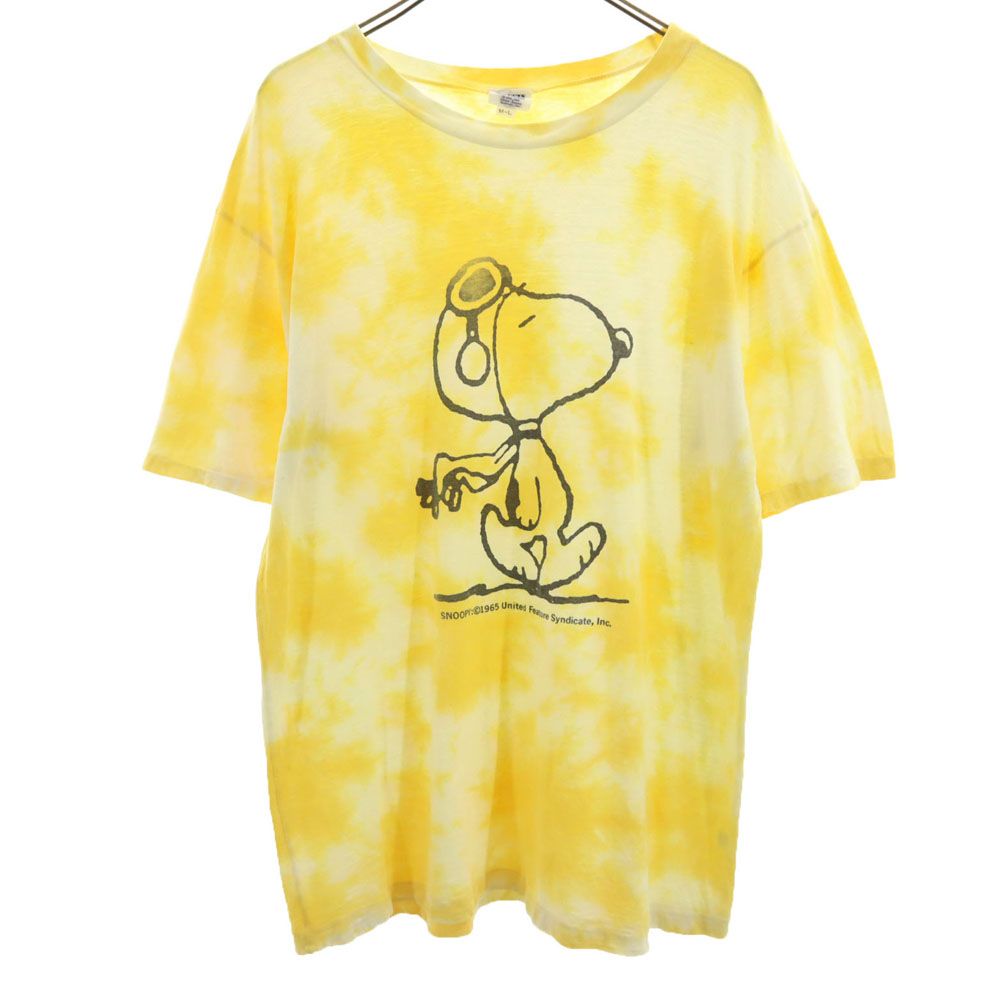 PEANUTS ピーナッツ 日本製 オールド スヌーピー 半袖 タイダイ染め Tシャツ M-L イエロー系 メンズ