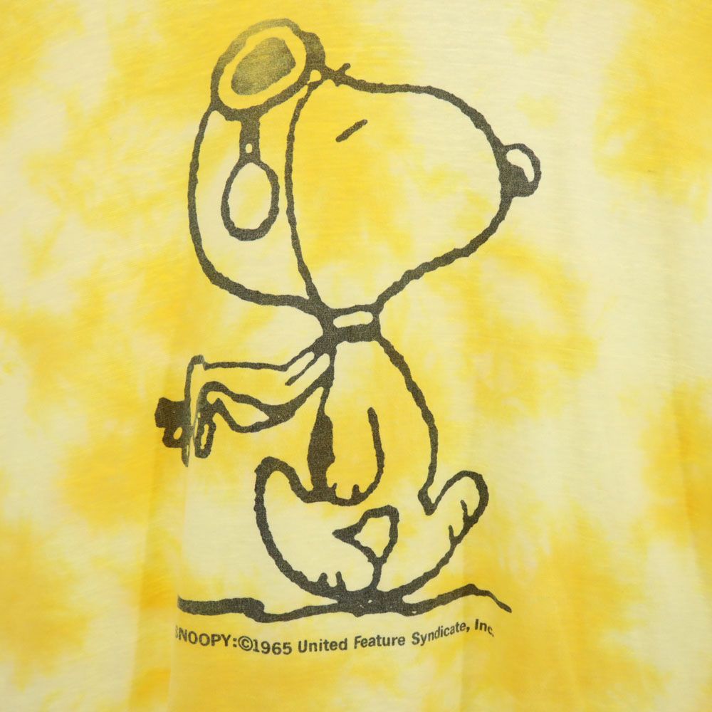 PEANUTS ピーナッツ 日本製 オールド スヌーピー 半袖 タイダイ染め Tシャツ M-L イエロー系 メンズ