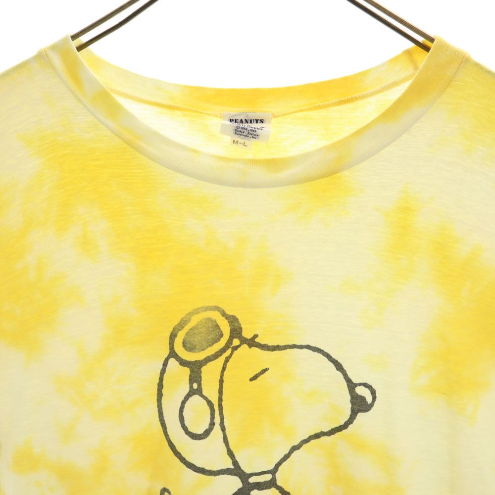PEANUTS ピーナッツ 日本製 オールド スヌーピー 半袖 タイダイ染め Tシャツ M-L イエロー系 メンズ