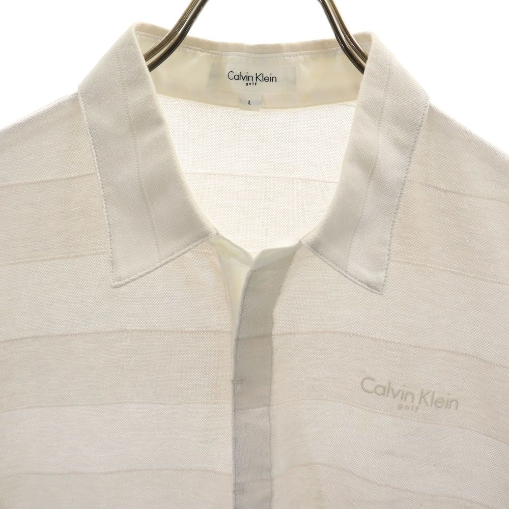 Calvin klein カルバンクライン ゴルフ ボーダー 半袖 ポロシャツ L ベージュ系 golf メンズ