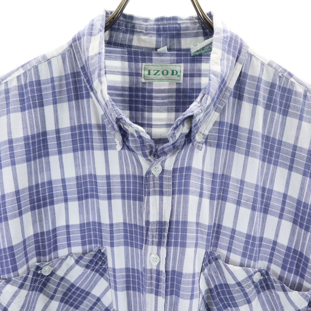 IZOD アイゾッド 90s オールド チェック柄 半袖 ボタンダウンシャツ L ホワイト メンズ