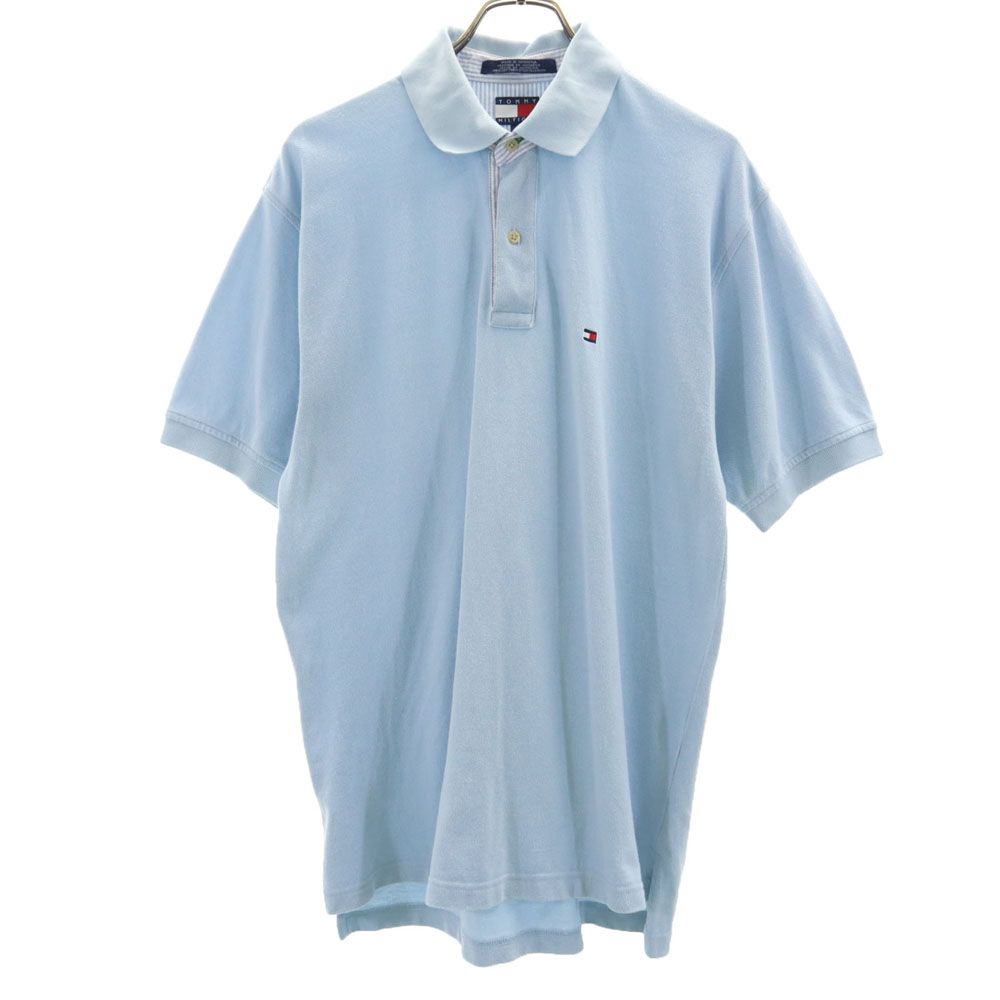 TOMMY HILFIGER トミーヒルフィガー 90s オールド フラッグタグ 半袖 鹿の子 ポロシャツ M ブルーグレー系 メンズ