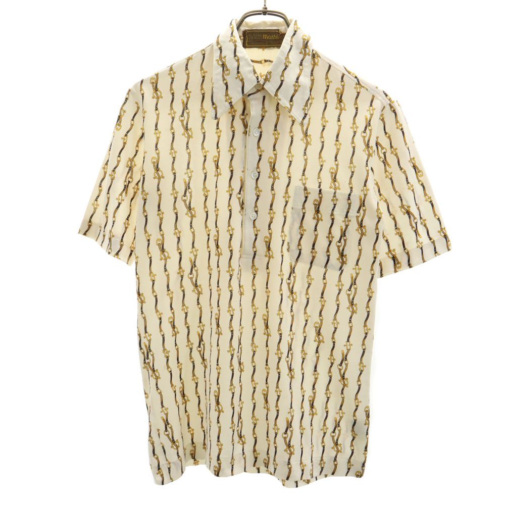 masters. 80s ヴィンテージ 総柄 半袖 ポロシャツ M ベージュ メンズ