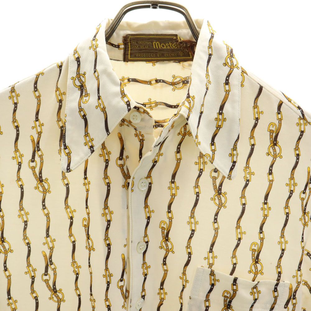 masters. 80s ヴィンテージ 総柄 半袖 ポロシャツ M ベージュ メンズ