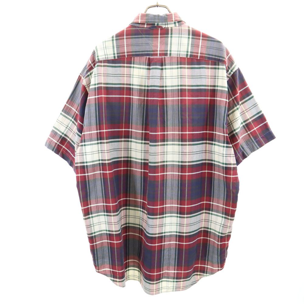 TOMMY HILFIGER トミーヒルフィガー 90s オールド フラッグタグ チェック 半袖 ボタンダウンシャツ XL レッド系 メンズ