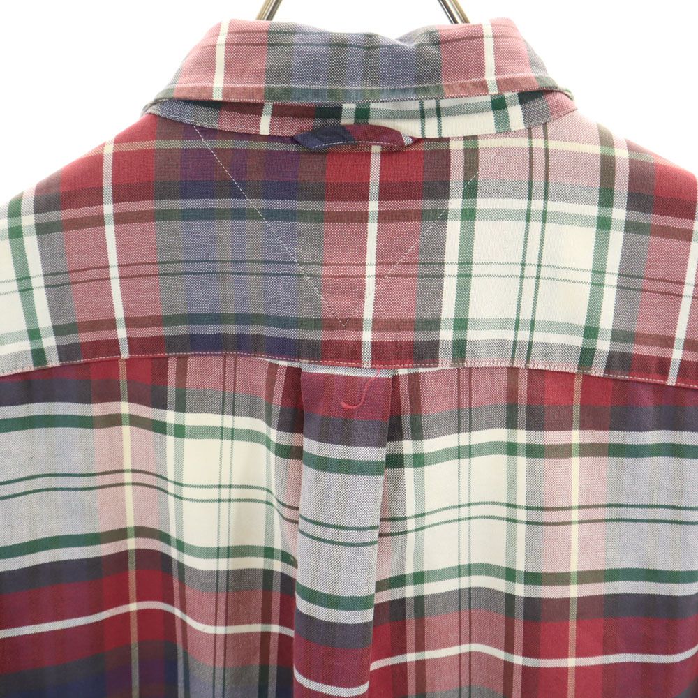 TOMMY HILFIGER トミーヒルフィガー 90s オールド フラッグタグ チェック 半袖 ボタンダウンシャツ XL レッド系 メンズ