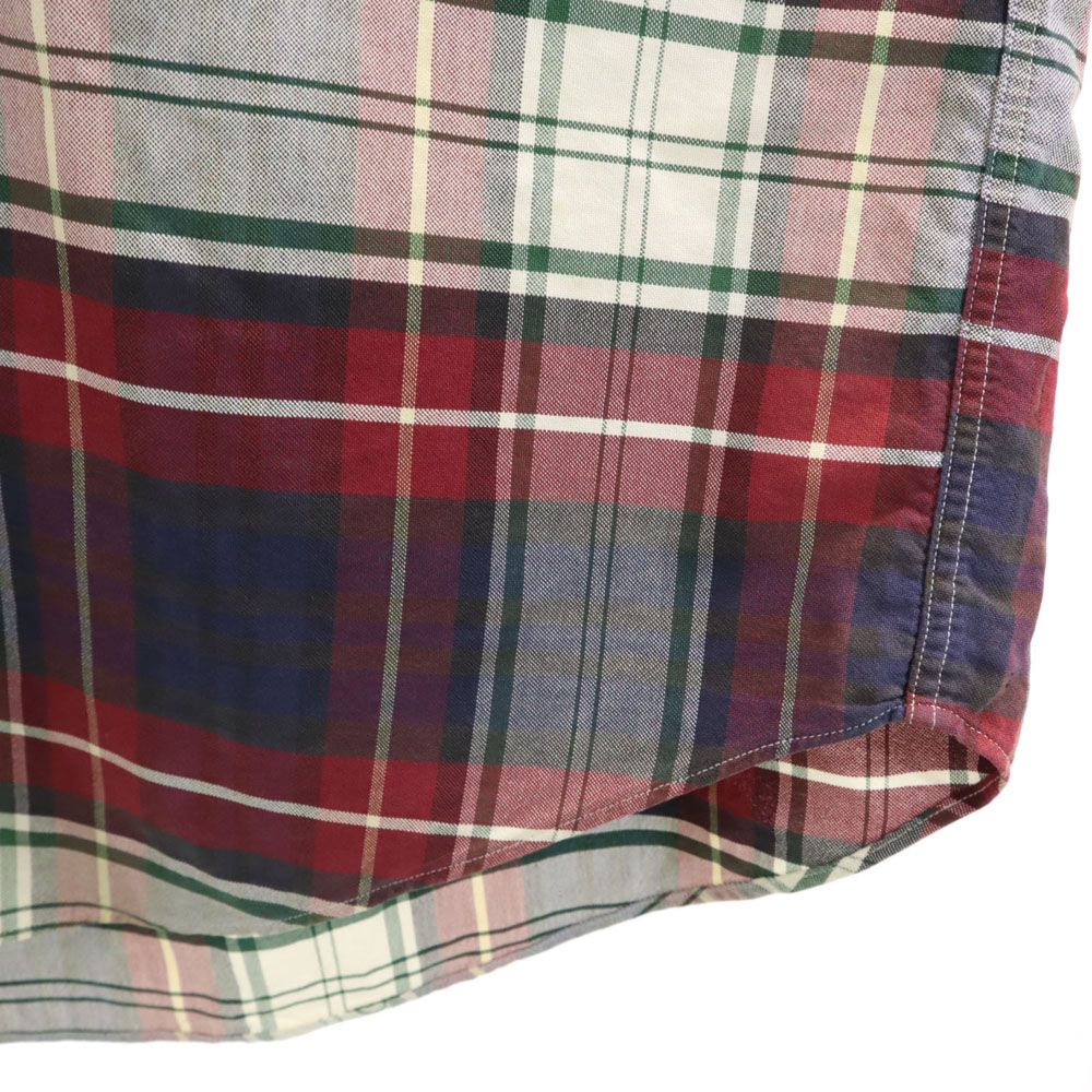 TOMMY HILFIGER トミーヒルフィガー 90s オールド フラッグタグ チェック 半袖 ボタンダウンシャツ XL レッド系 メンズ