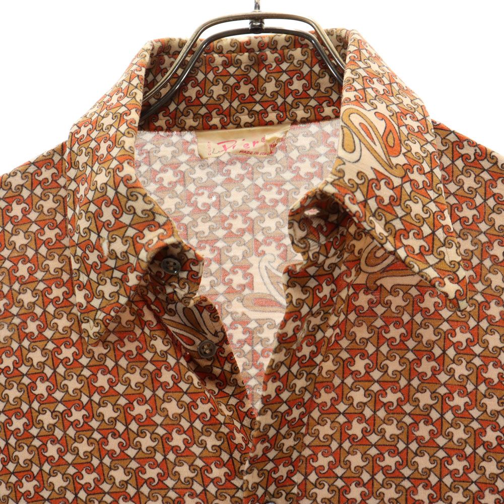PIER 70s 80s イタリア製 ヴィンテージ 総柄 長袖 シャツ ベージュ系 メンズ