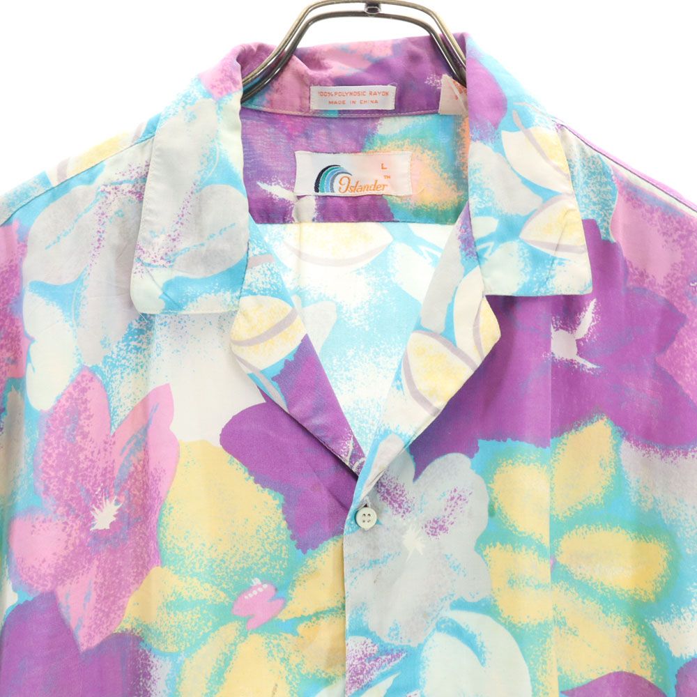 ISLANDER アイスランダー 80s ヴィンテージ 半袖 オープンカラーシャツ L パープル 他 メンズ