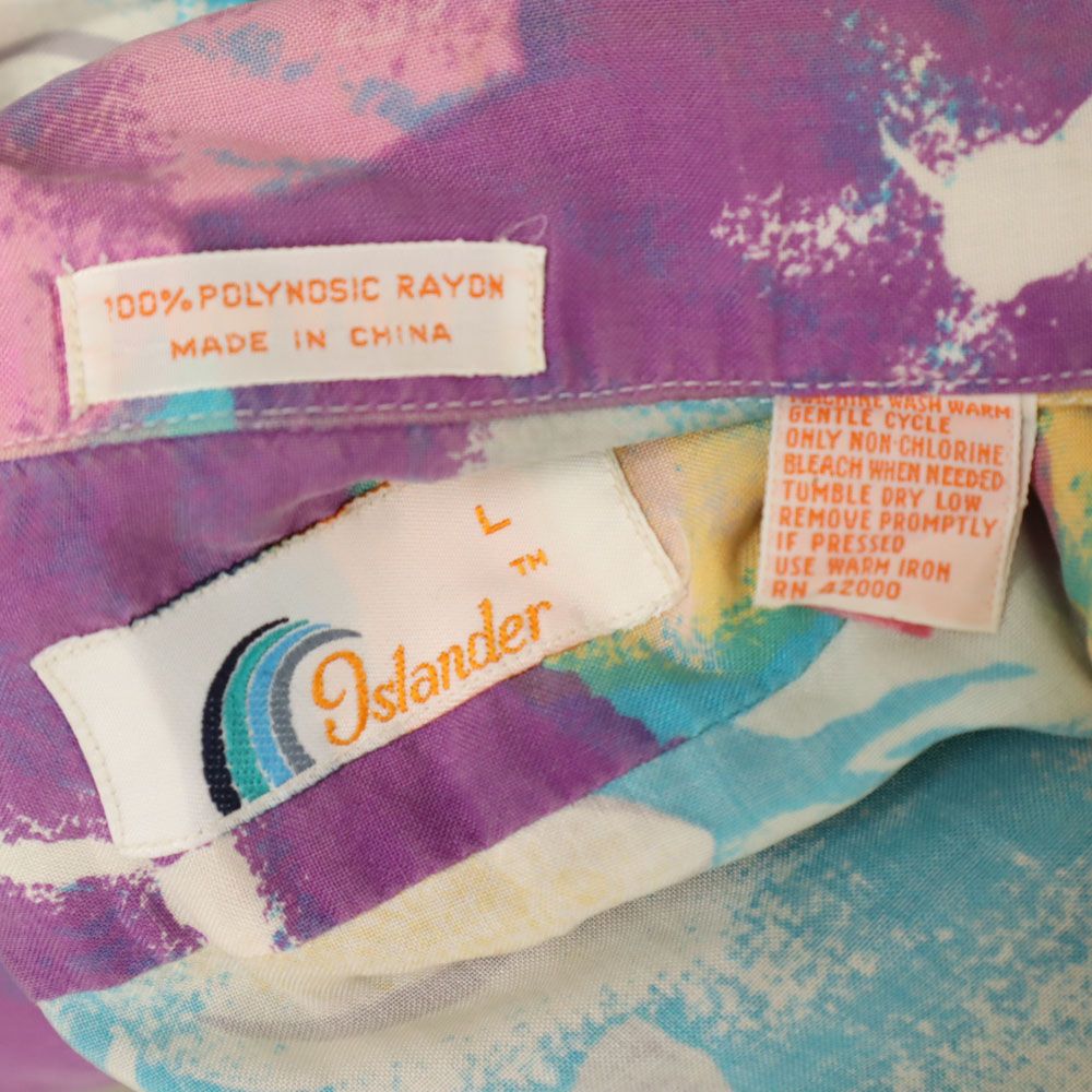 ISLANDER アイスランダー 80s ヴィンテージ 半袖 オープンカラーシャツ L パープル 他 メンズ