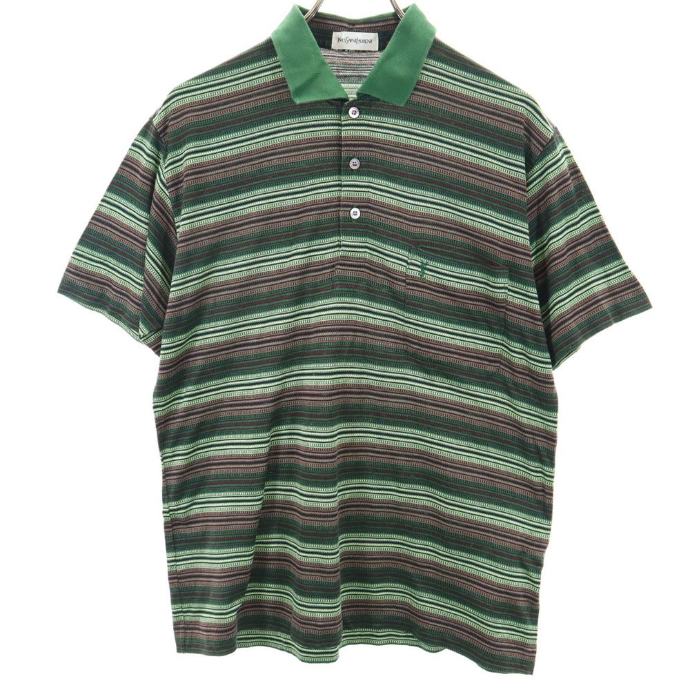 イヴサンローラン 90s オールド ボーダー 半袖 ポロシャツ MA グリーン系 YVES SAINT LAURENT メンズ
