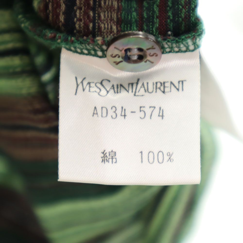 イヴサンローラン 90s オールド ボーダー 半袖 ポロシャツ MA グリーン系 YVES SAINT LAURENT メンズ