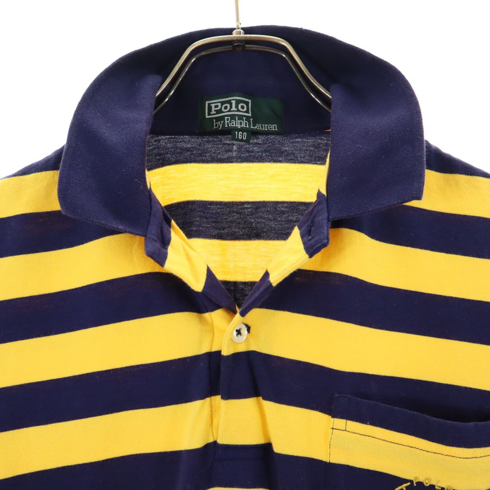 Polo by Ralph Lauren ポロバイラルフローレン 80s 緑タグ ヴィンテージ ボーイズ ボーダー柄 半袖 ポロシャツ 160cm イエロー×ネイビー キッズ