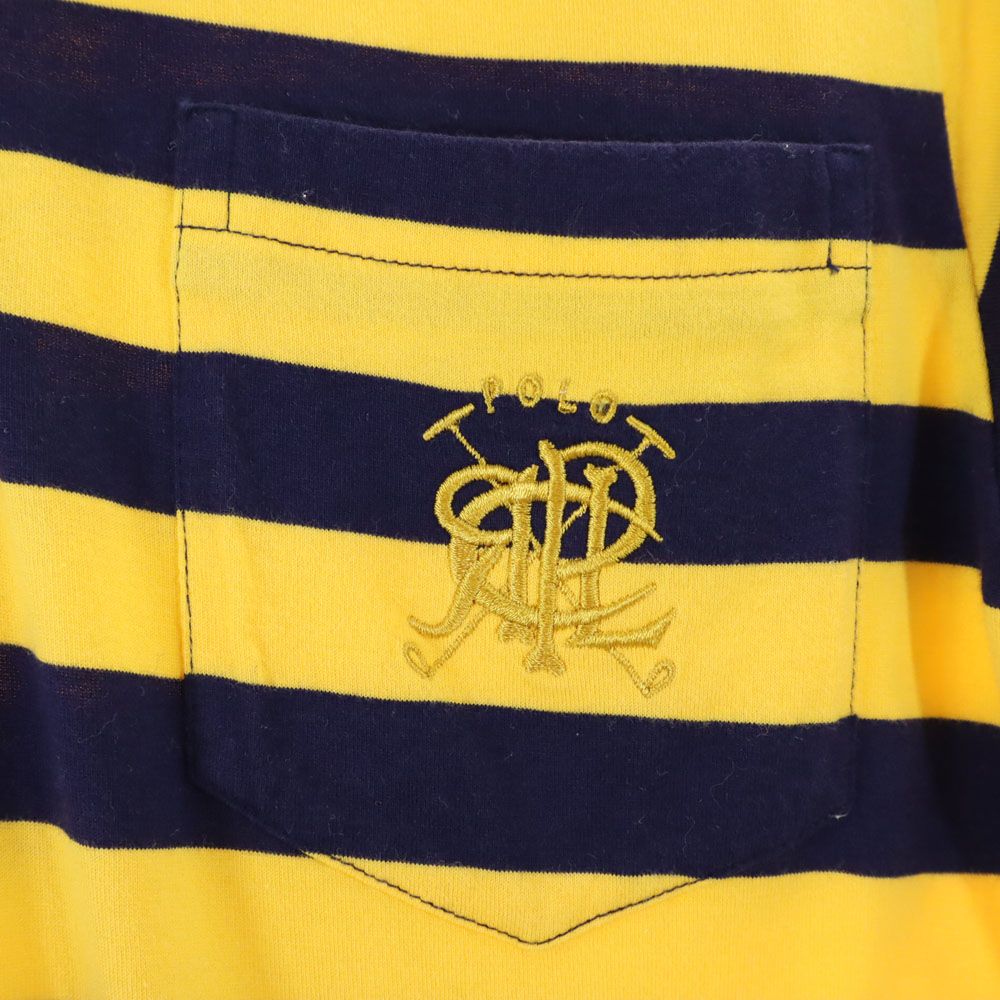 Polo by Ralph Lauren ポロバイラルフローレン 80s 緑タグ ヴィンテージ ボーイズ ボーダー柄 半袖 ポロシャツ 160cm イエロー×ネイビー キッズ