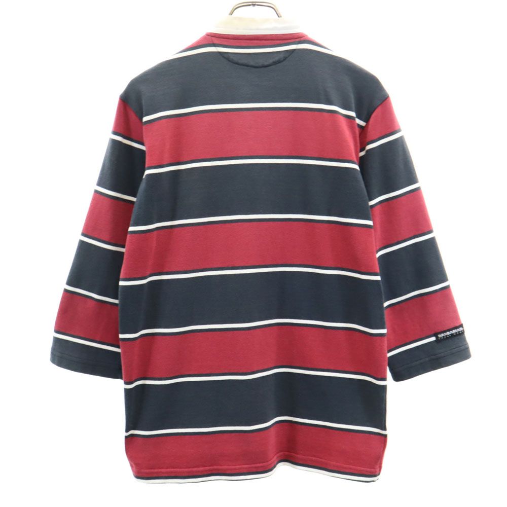 バーバリアン ボーダー 半袖 ラガーシャツ M レッド系 Barbarian メンズ