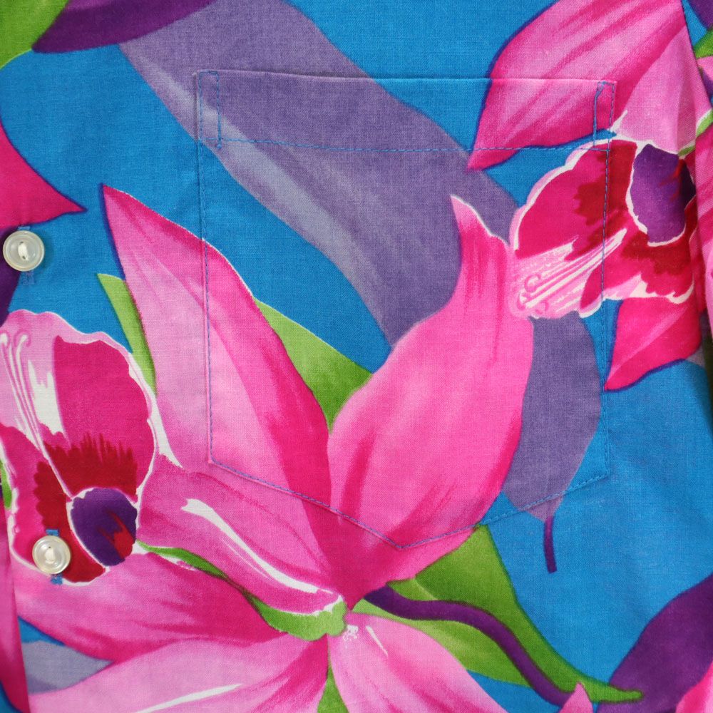 Nani 90s オールド USA製 総柄 半袖 アロハシャツ S ブルー系 メンズ