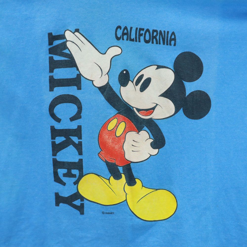 Velva Sheen ベルバシーン 90s USA製 オールド プリント ミッキー 半袖 Vネック リンガー Tシャツ L ブルー メンズ